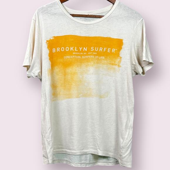 Brooklyn Surfer Men's Logo T-Shirt Orange Sunset Size Small Natural - Picture 1 of 4